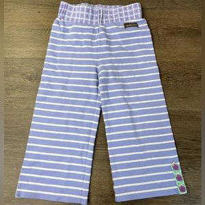 Matilda Jane Girls Blue White Striped Wide Leg Pants with Button Detail, size 4
